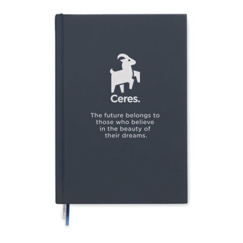 Nachhaltiger Werbeartikel DIN A5 Notizbuch rec. Material – marineblau – mit Logo bedruckt