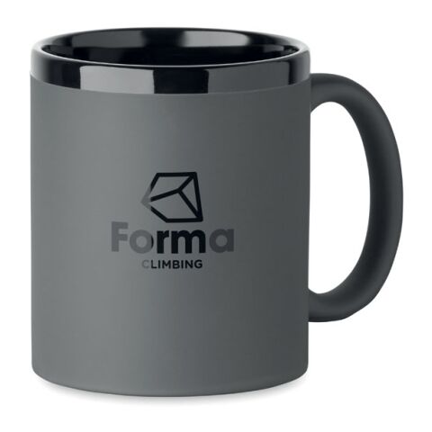 Werbeartikel 300 ml Kaffeebecher aus Keramik mit Soft-Touch-Oberfläche ideal für Lasergravur & Büro – dunkelgrau – mit Logo bedruckt