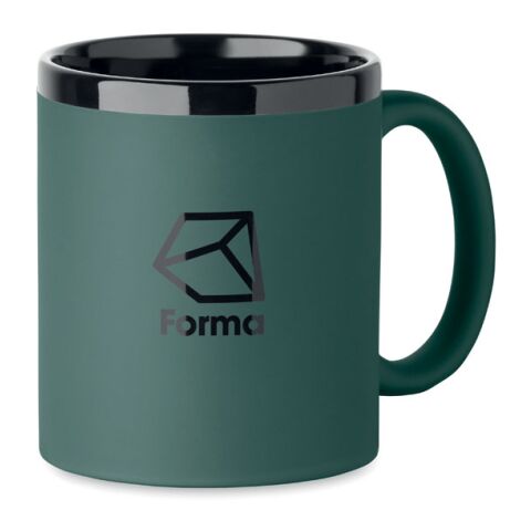 Werbeartikel 300 ml Kaffeebecher aus Keramik mit Soft-Touch-Oberfläche ideal für Lasergravur & Büro – dunkelgrün – mit Logo bedruckt