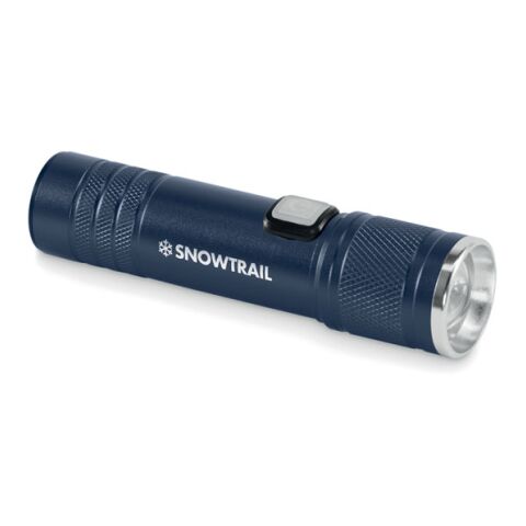 Werbeartikel Wiederaufladbare Taschenlampe – marineblau – mit Logo bedruckt