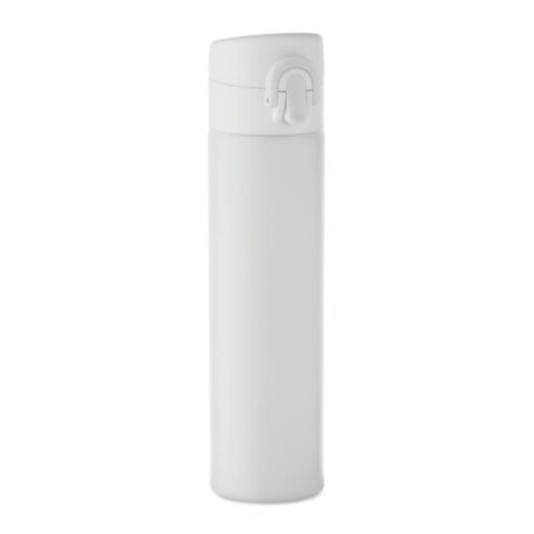 Werbeartikel 300 ml Kompakt-Isolierflasche aus 90% recyceltem Edelstahl doppelwandig mit Druckknopf-Öffnung & Sicherheitsverschluss – transparent –