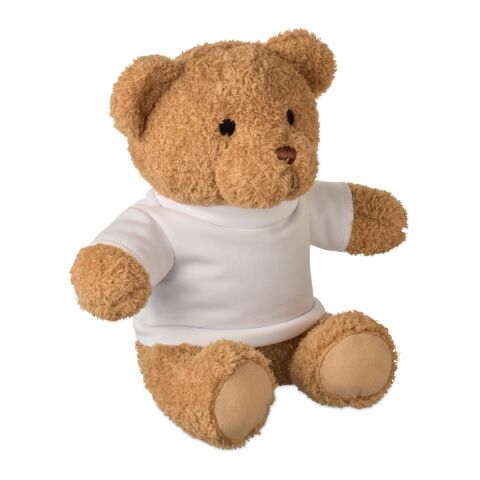 Werbeartikel Teddybär mit T-Shirt 23cm – weiss – mit Logo bedruckt
