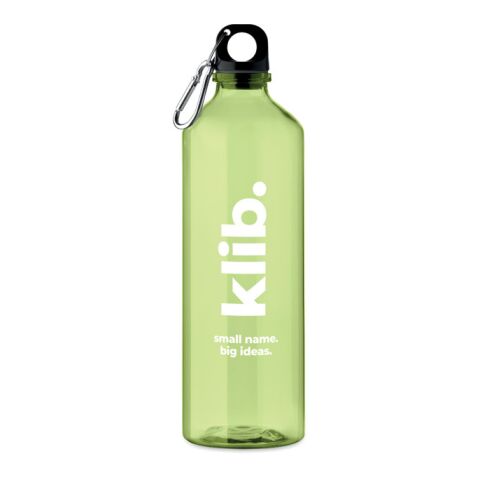 Werbeartikel 750 ml Trinkflasche aus recyceltem RPET nachhaltig & leicht mit Schraubverschluss – transparent limettengrün – mit Logo bedruckt
