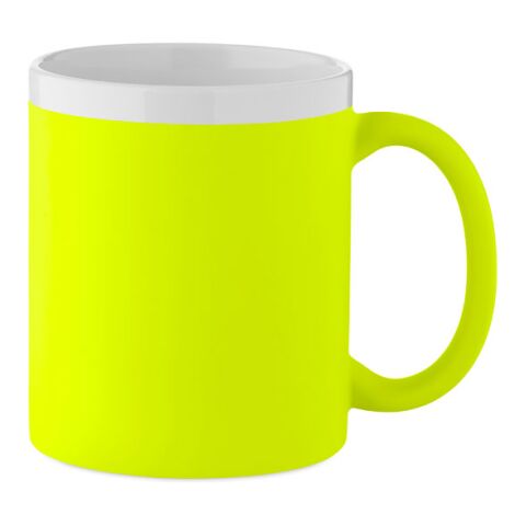 Werbeartikel Keramikbecher 300 ml – neongelb – mit Logo bedruckt