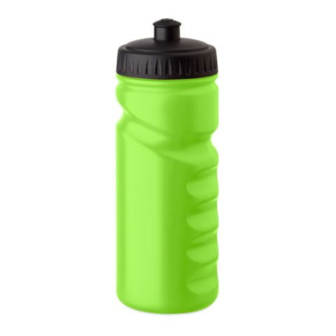 Werbeartikel Sport-Trinkflasche 500ml mit Handgriff solider PE-Kunststoff leicht & bruchsicher für Fitness – neongrün – mit Logo bedruckt