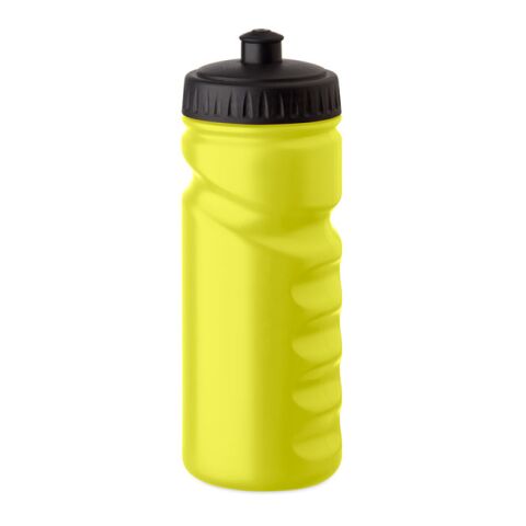Werbeartikel Sport-Trinkflasche 500ml mit Handgriff solider PE-Kunststoff leicht & bruchsicher für Fitness – neongelb – mit Logo bedruckt