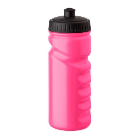 Werbeartikel Sport-Trinkflasche 500ml mit Handgriff solider PE-Kunststoff leicht & bruchsicher für Fitness – neon fuchsia – mit Logo bedruckt