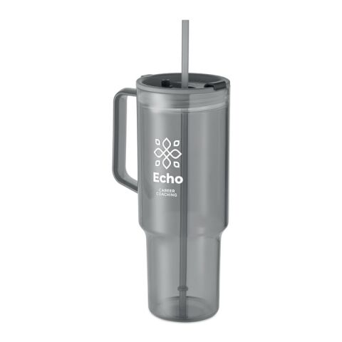 Werbeartikel Trinkbecher RPET 1200 ml – transparent grau – mit Logo bedruckt