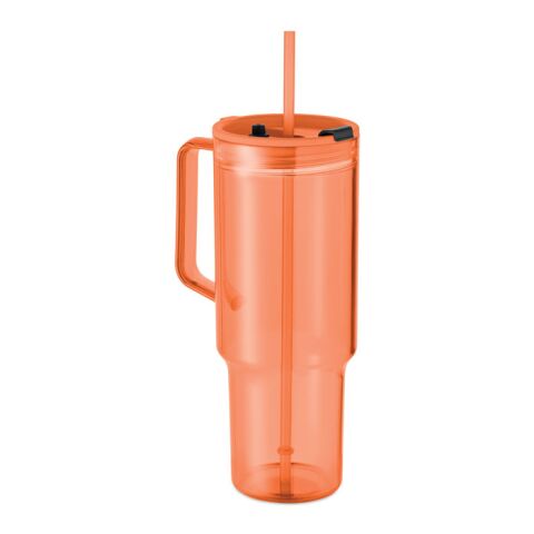 Werbeartikel Trinkbecher RPET 1200 ml – transparent orange – mit Logo bedruckt