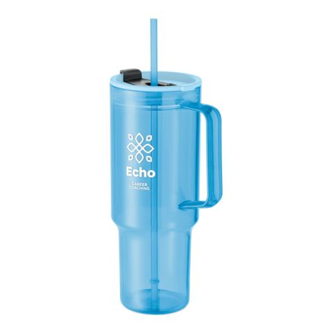 Werbeartikel Trinkbecher RPET 1200 ml – transparent hellblau – mit Logo bedruckt