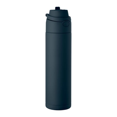 Nachhaltiger Werbeartikel Edelstahl Trinkflasche 750 ml einwandig 90% recycelt auslaufsicher BPA-frei – marineblau – mit Logo bedruckt