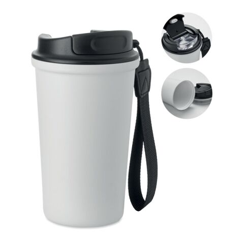 Werbeartikel Becher recy. Edelstahl 400ml – weiss – mit Logo bedruckt
