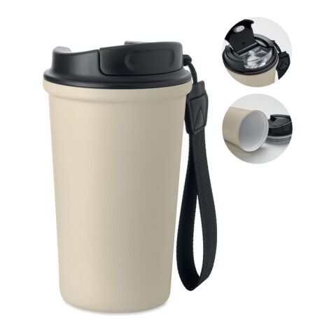 Werbeartikel Becher recy. Edelstahl 400ml – beige – mit Logo bedruckt