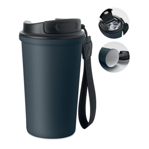 Werbeartikel Becher recy. Edelstahl 400ml – marineblau – mit Logo bedruckt