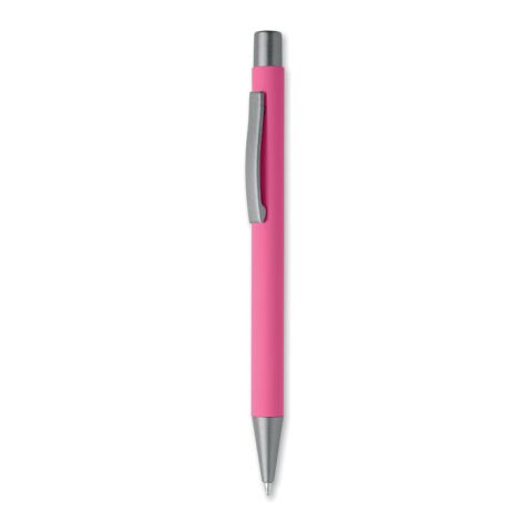 Werbeartikel Druckkugelschreiber recy. Alu – fuchsia – mit Logo bedruckt