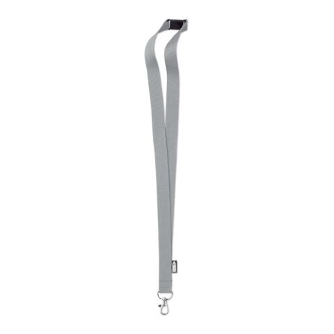 Werbeartikel Lanyard Schlüsselband 20mm RPET nachhaltig inkl. Metallkarabiner & Panikverschluss ideal für Messen – grau – mit Logo bedruckt