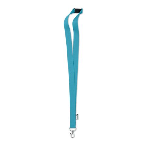 Werbeartikel Lanyard Schlüsselband 20mm RPET nachhaltig inkl. Metallkarabiner & Panikverschluss ideal für Messen – türkis – mit Logo bedruckt