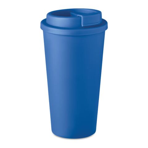 Werbeartikel 475 ml Coffee-to-go Becher doppelwandig Isolierbecher aus robustem Kunststoff leicht & bruchsicher – blau – mit Logo bedruckt