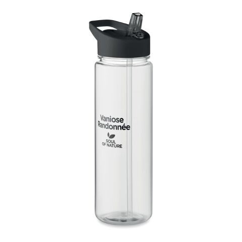 Werbeartikel Trinkflasche 650ml aus recyceltem RPET BPA-frei klappbares Mundstück mit Trinkhalm nachhaltig – schwarz – mit Logo bedruckt