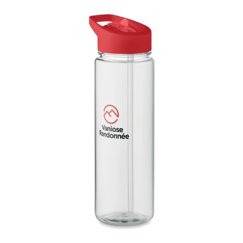 Werbeartikel Trinkflasche 650ml aus recyceltem RPET BPA-frei klappbares Mundstück mit Trinkhalm nachhaltig – rot – mit Logo bedruckt