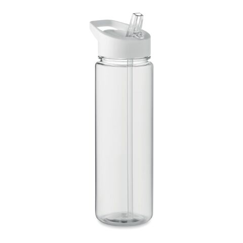 Werbeartikel Trinkflasche 650ml aus recyceltem RPET BPA-frei klappbares Mundstück mit Trinkhalm nachhaltig – weiss – mit Logo bedruckt