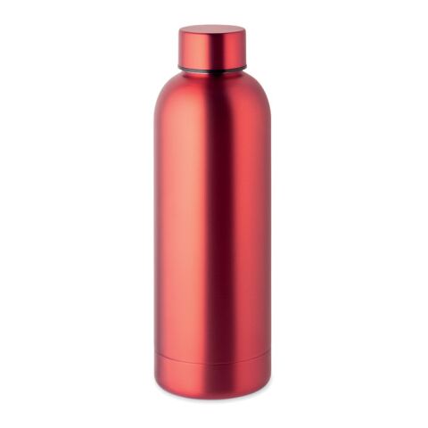 Nachhaltiger Werbeartikel 500 ml Isolierflasche aus 90% recyceltem Edelstahl doppelwandig & auslaufsicher – grün – mit Logo bedruckt rot – mit Logo