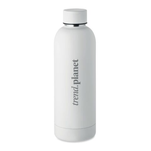 Nachhaltiger Werbeartikel 500 ml Isolierflasche aus 90% recyceltem Edelstahl doppelwandig & auslaufsicher – grün – mit Logo bedruckt weiss – mit Logo