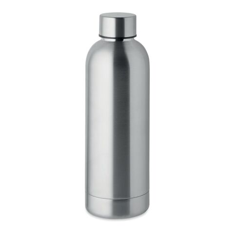 Nachhaltiger Werbeartikel 500 ml Isolierflasche aus 90% recyceltem Edelstahl doppelwandig & auslaufsicher – grün – mit Logo bedruckt transparent grau