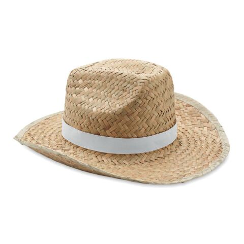 Nachhaltiger Werbeartikel Cowboy-Hut aus Stroh – weiss – mit Logo bedruckt
