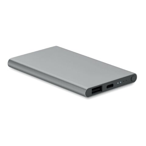 Werbeartikel Powerbank 4000 mAh mit Gehäuse aus Aluminium – titan – mit Logo bedruckt
