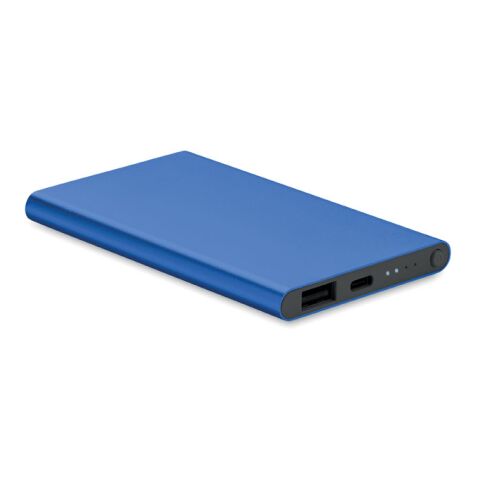Werbeartikel Powerbank 4000 mAh mit Gehäuse aus Aluminium – königsblau – mit Logo bedruckt