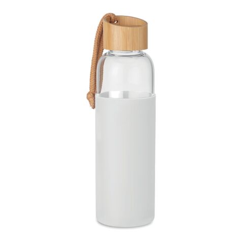 Trinkflasche Glas 500 ml mit Bambus Deckel weiß