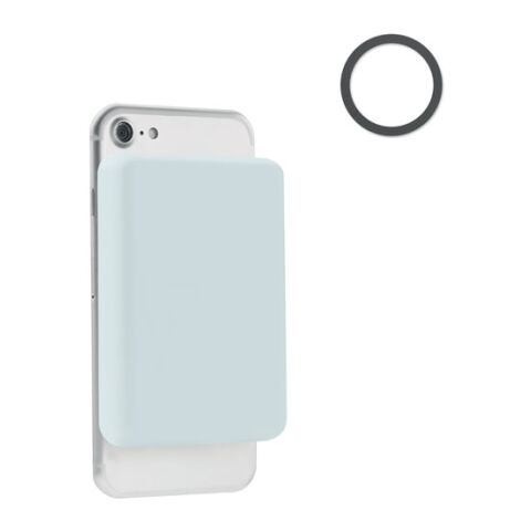 Werbeartikel Powerbank mit Ladestation 15W – himmelblau – mit Logo bedruckt