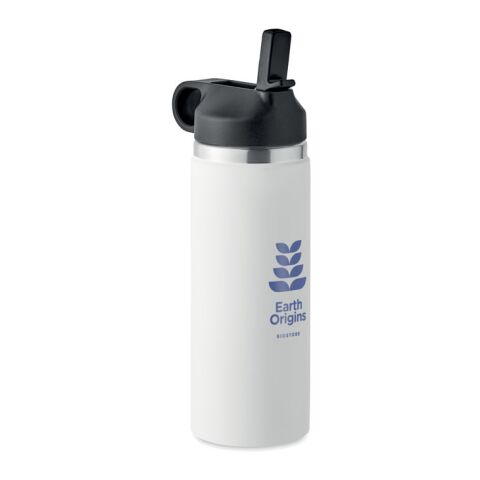 Werbeartikel Doppelwandige Flasche 500 ml aus recyceltem Edelstahl – weiss – mit Logo bedruckt