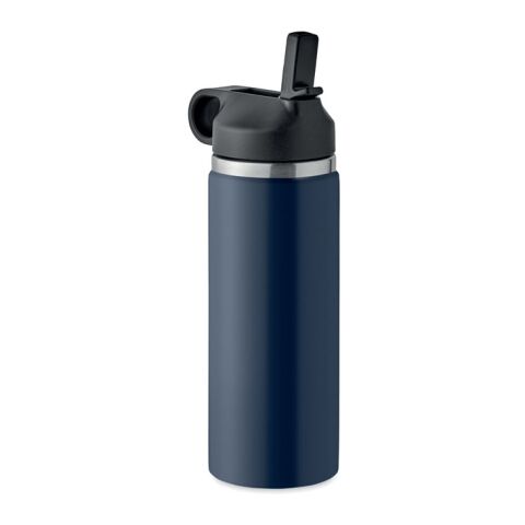 Werbeartikel Doppelwandige Flasche 500 ml aus recyceltem Edelstahl – marineblau – mit Logo bedruckt