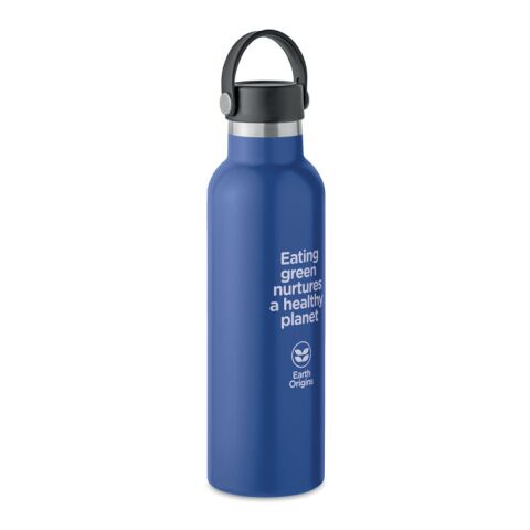 Werbeartikel 700ml Isolierflasche 90% recycelter Edelstahl doppelwandig mit Trinkhalm-Deckel & Schraubverschluss – blau – mit Logo bedruckt
