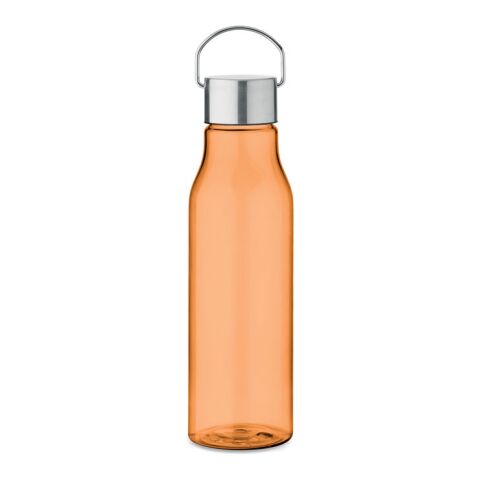 Werbeartikel Trinkflasche 600 ml aus recyceltem RPET BPA-frei mit Edelstahlverschluss & Tragehenkel auslaufsicher – transparent orange – mit Logo
