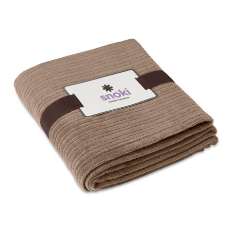 Werbeartikel Fleece-Decke mit bedruckbarer Karte – khaki – mit Logo bedruckt