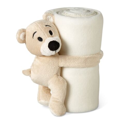 Werbeartikel Kinder-Fleece-Decke – weiss – mit Logo bedruckt