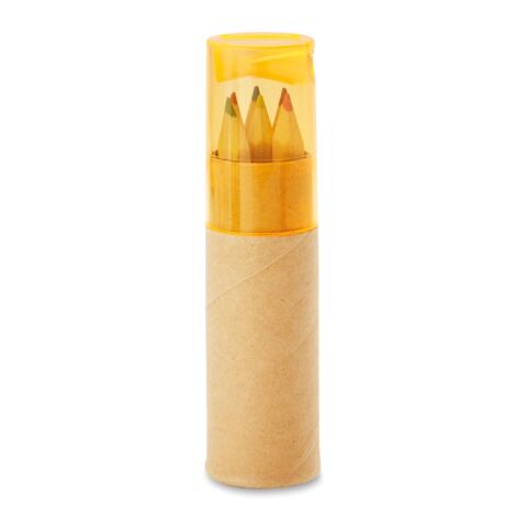 Werbeartikel 6-teiliges Buntstifte-Set mit Anspitzer – transparent orange – mit Logo bedruckt