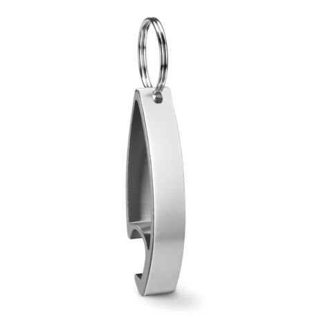 Werbeartikel Schlüsselring mit Kapselheber & Einkaufswagenchip aus Recycling-Aluminium, 2-in-1 Tool glänzend – silber – mit Logo bedruckt