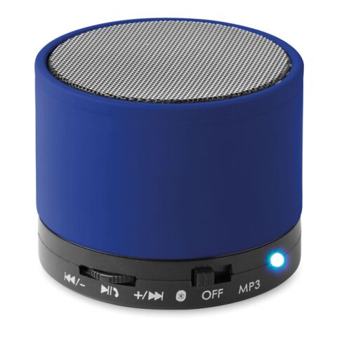 Werbeartikel Bluetooth Lautsprecher, rund – königsblau – mit Logo bedruckt
