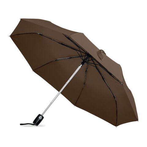 Werbeartikel Automatik Regenschirm Luxus gerader Griff – braun – mit Logo bedruckt