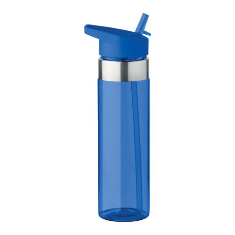 Werbeartikel 650 ml Trinkflasche Tritan™ mit Edelstahl-Details & Klapp-Mundstück BPA-frei & bruchsicher für Sport – transparent blau – mit Logo
