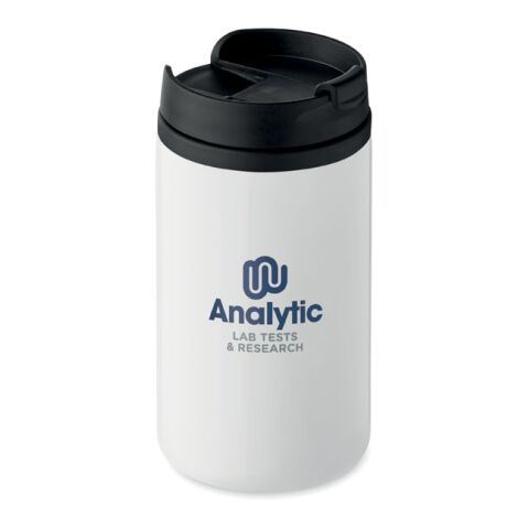 Werbeartikel 250 ml Coffee-to-go Thermobecher aus Edelstahl doppelwandig isolierend & auslaufsicher – weiss – mit Logo bedruckt