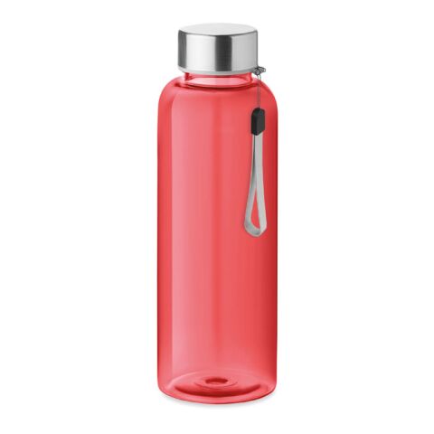 Werbeartikel 500 ml Trinkflasche aus bruchfestem Tritan BPA-frei mit Edelstahl-Verschluss auslaufsicher – transparent rot – mit Logo bedruckt