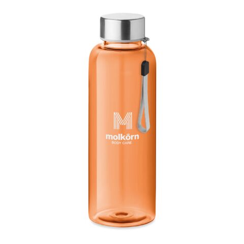 Werbeartikel 500 ml Trinkflasche aus bruchfestem Tritan BPA-frei mit Edelstahl-Verschluss auslaufsicher – transparent orange – mit Logo bedruckt