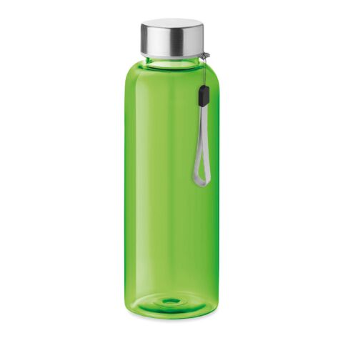Werbeartikel 500 ml Trinkflasche aus bruchfestem Tritan BPA-frei mit Edelstahl-Verschluss auslaufsicher – transparent limettengrün – mit Logo bedruckt