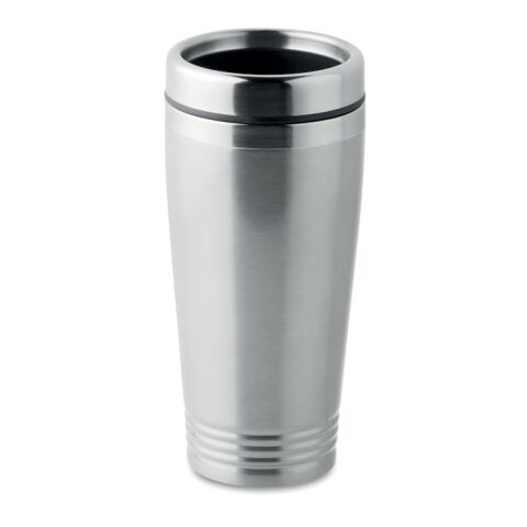 Werbeartikel Doppelwandiger Trinkbecher mit PP-Deckel 400 ml – transparent grau – mit Logo bedruckt