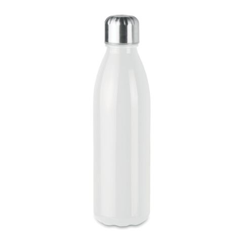 Werbeartikel Glas 650 ml Trinkflasche Tritan™ mit Edelstahl-Details & Klapp-Mundstück BPA-frei & bruchsicher für Sport – weiss – mit Logo bedruckt